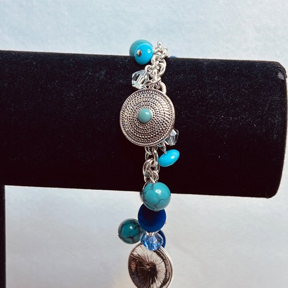 Chaps Silver Tone, Aqua and Blue Bracelet With Toggle Clasp - Picture 2 of 8